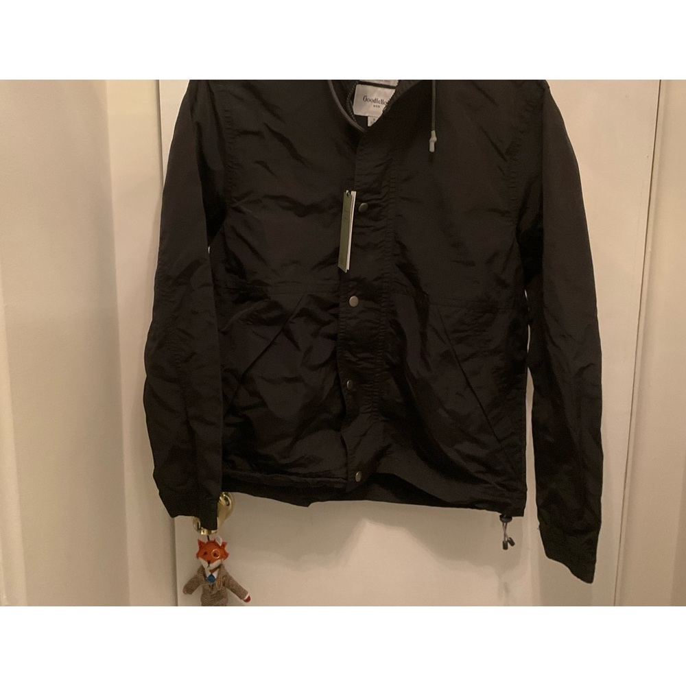Black hooded light jacket, size S, zipper and button down new jacket